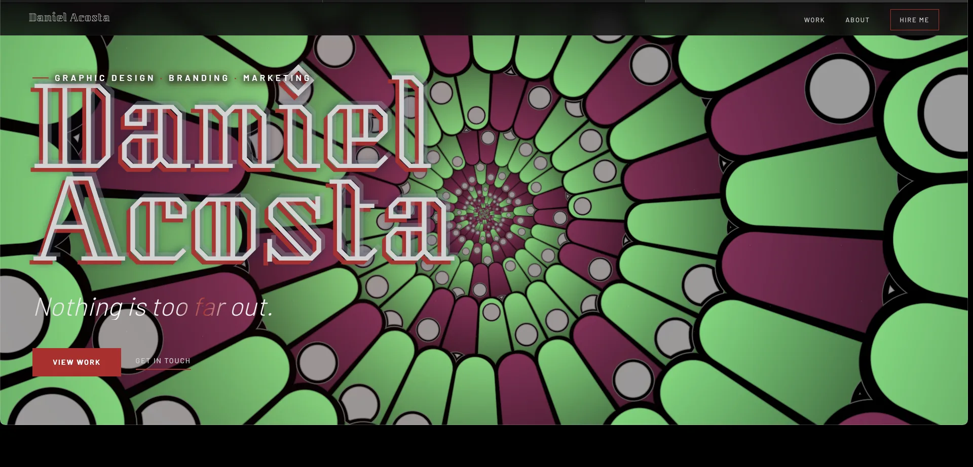 Daniel Acosta portfolio homepage with animated hero artwork