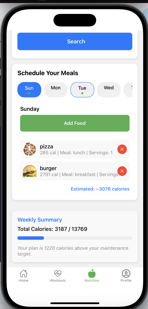 Nutrition Planning Screen